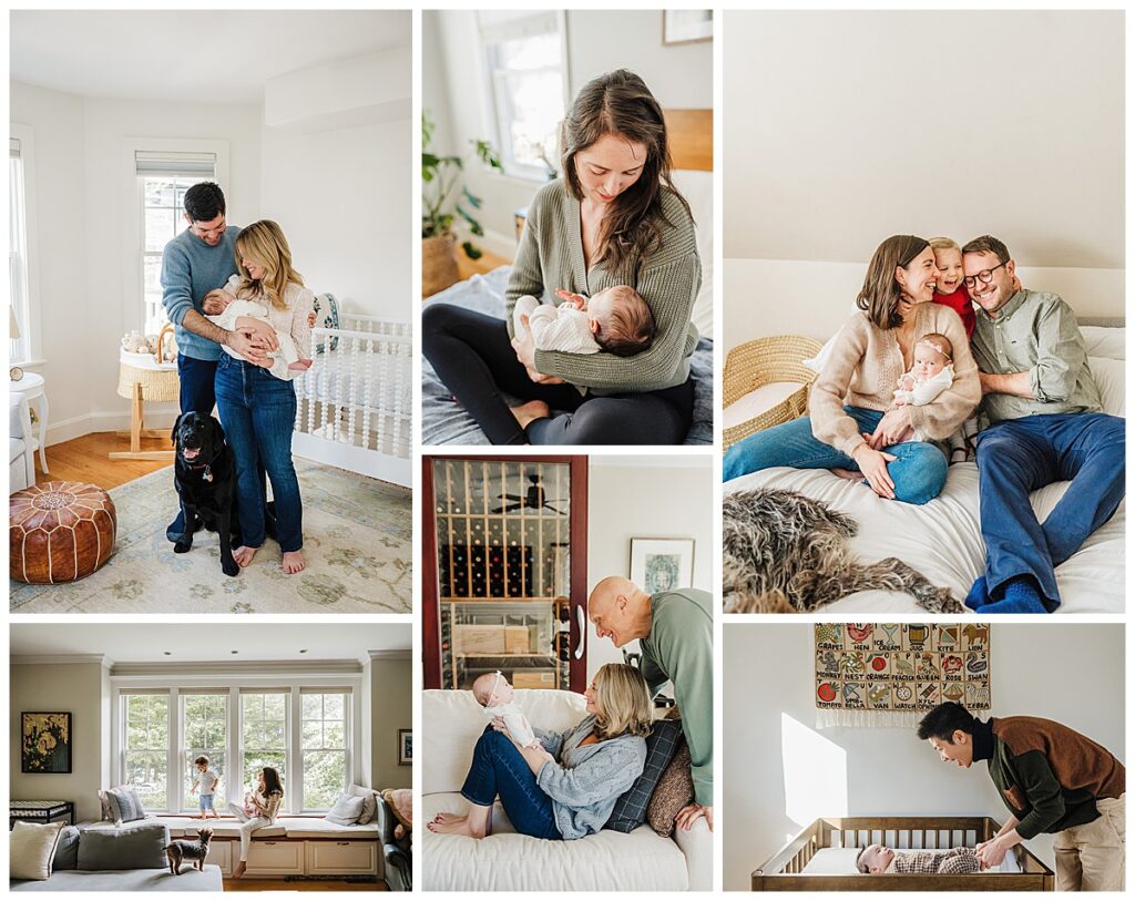 photos of moms dressing in comfortable outfits during their newborn photos in boston homes