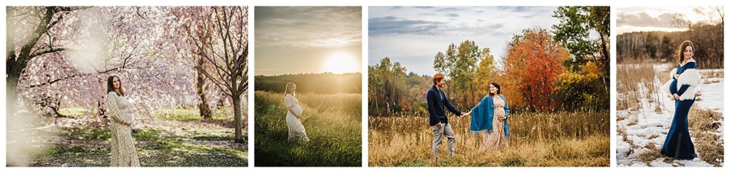 examples of maternity photos in boston that showcase seasons