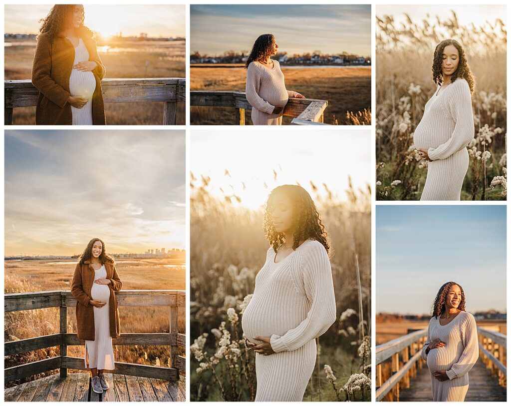 golden hour sunset maternity photos in boston