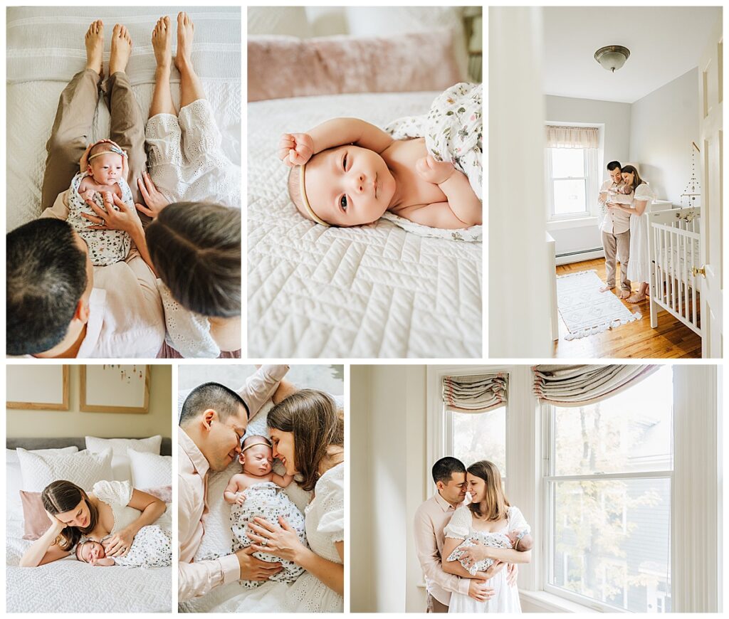 collage of newborn images from a neutral home and nursery