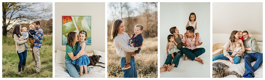 boston family photographer shows images of what to wear for family photos without dresses