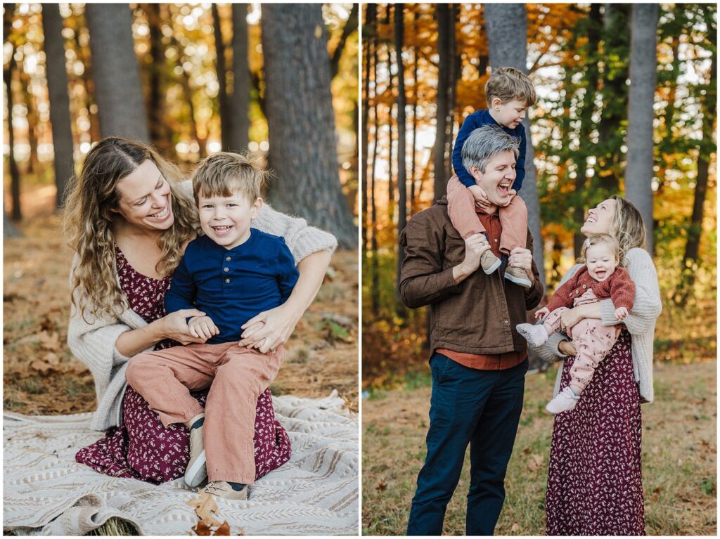 kids in the woods in autumn in framingham
