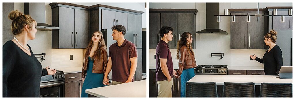real estate agent touring clients through a home