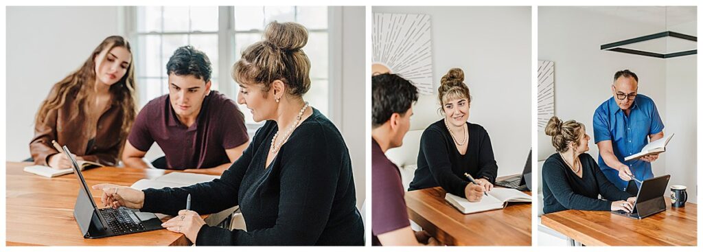 real estate agent works with clients during brand photoshoot