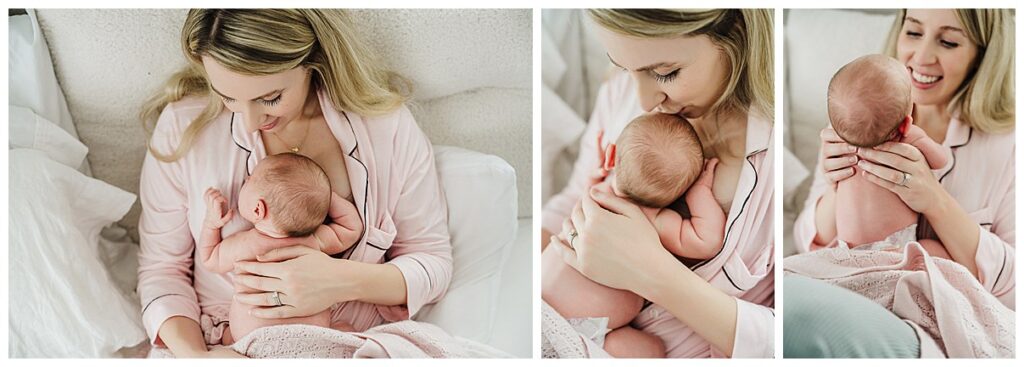 Parents soothing newborn during in-home Boston photo session, showing real connection