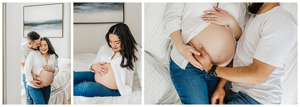 At-home maternity and newborn photography in Boston - same space, completely different moments.