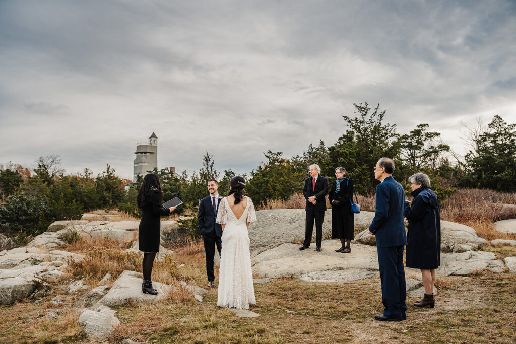 Intimate elopement ceremony with small guest circle in Boston area