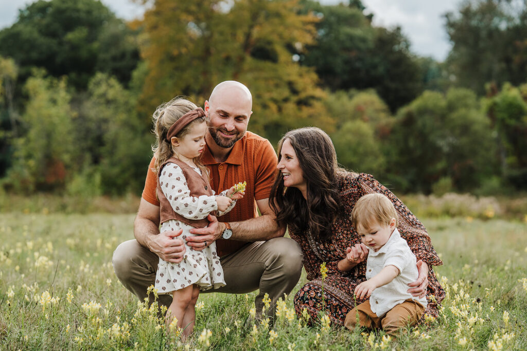 Fall family photos near Boston with layered outfits for shoulder season weather.
